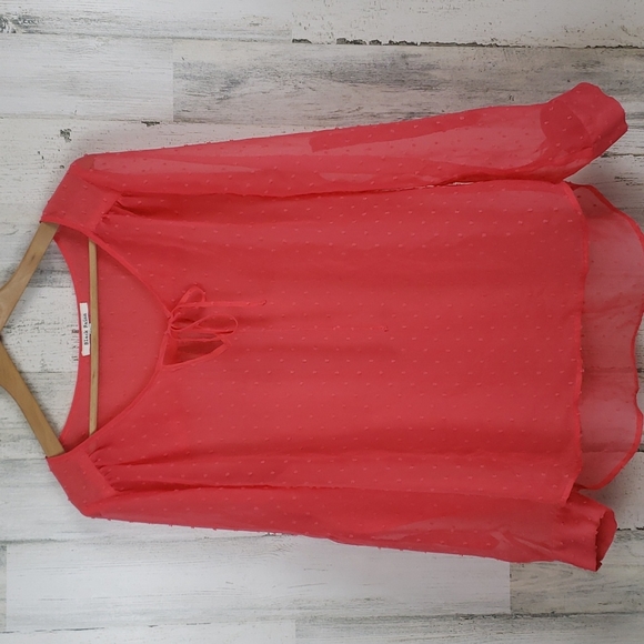 Black Rainn coral swiss dot sheer high low hemline blouse Size Large - Picture 1 of 4